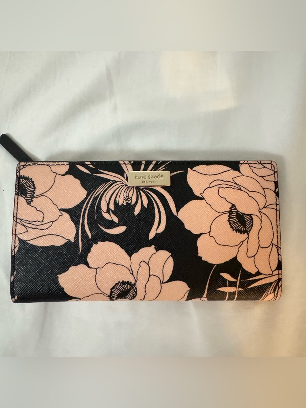 kate spade black and blush floral continental wallet
